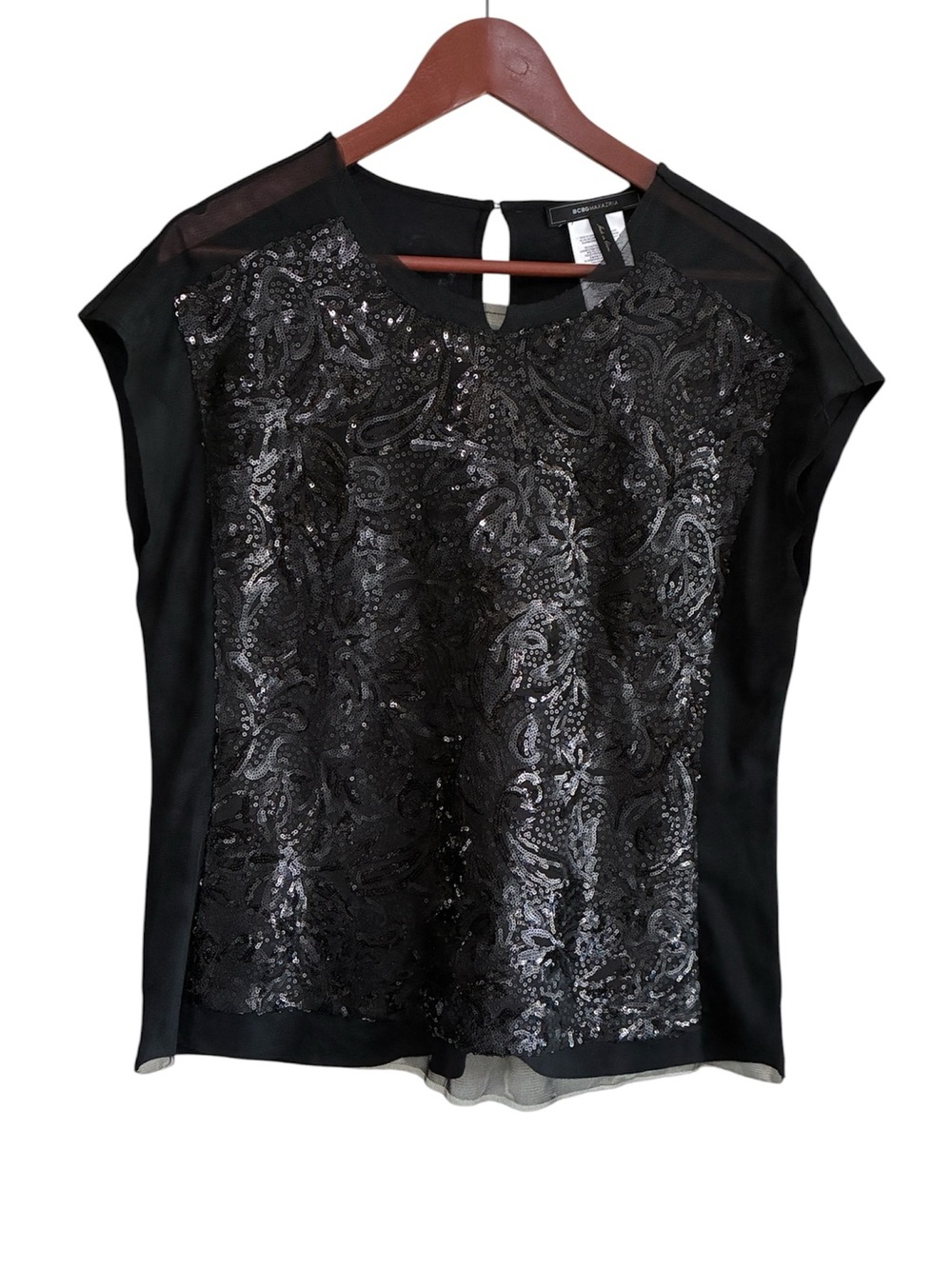 BCBGMaxAzria Women's Black Sequin Top Size Large